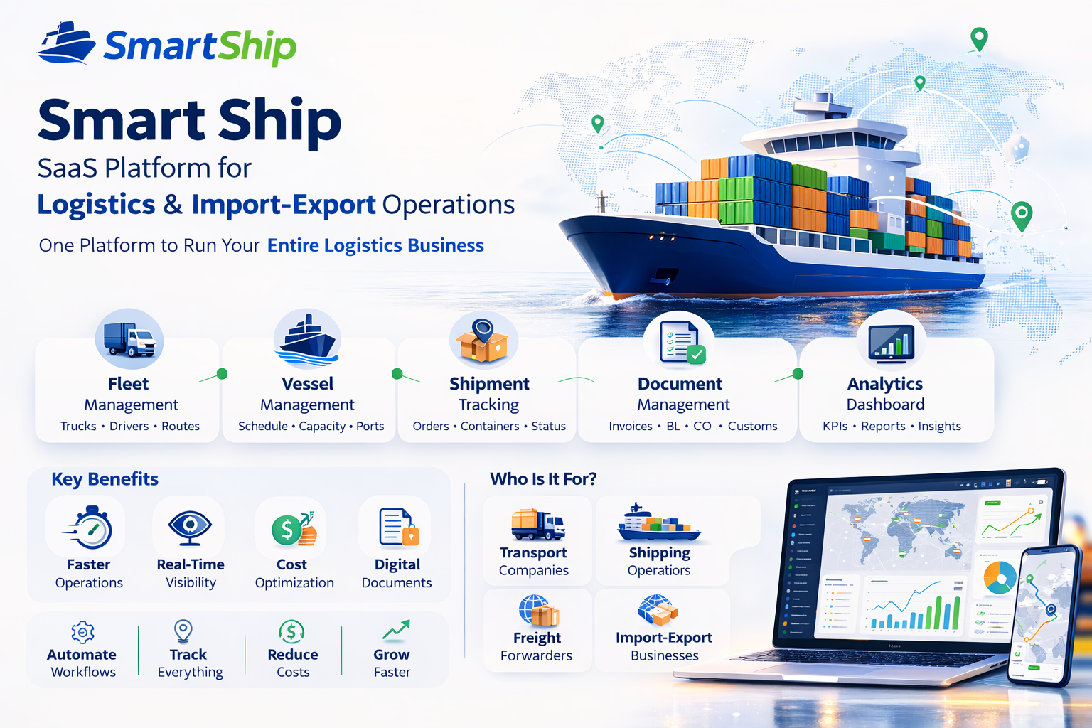 Smart Ship Container Module Smart Ship | Nền tảng SaaS cho vận tải và xuất nhập khẩu